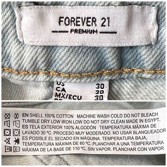 Forever 21 Jeans Premium Barrel Hi Rise Distressed Button Fly Light Blue Wash 30 - Picture 8 of 16